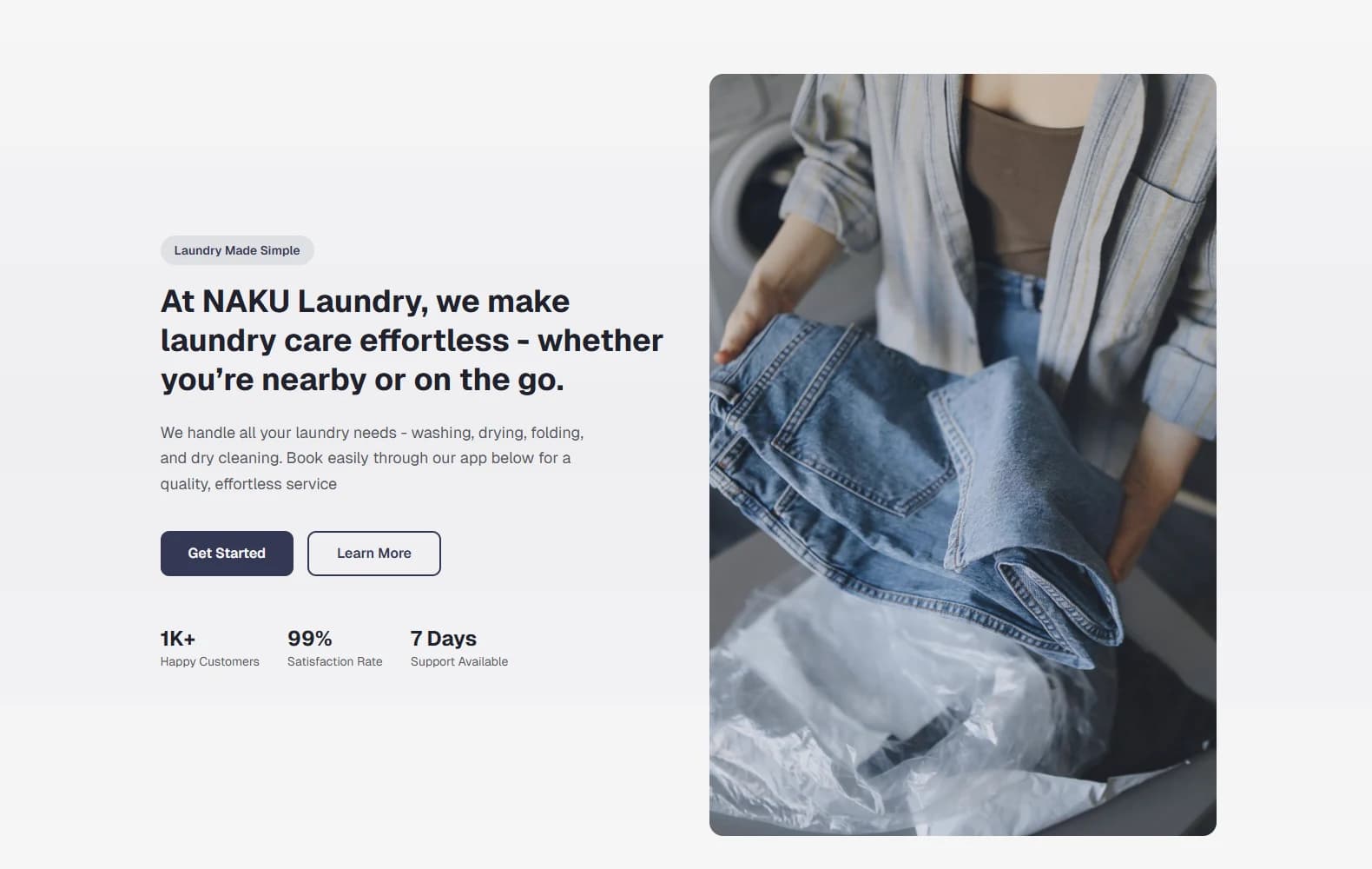 Naku Laundry website homepage